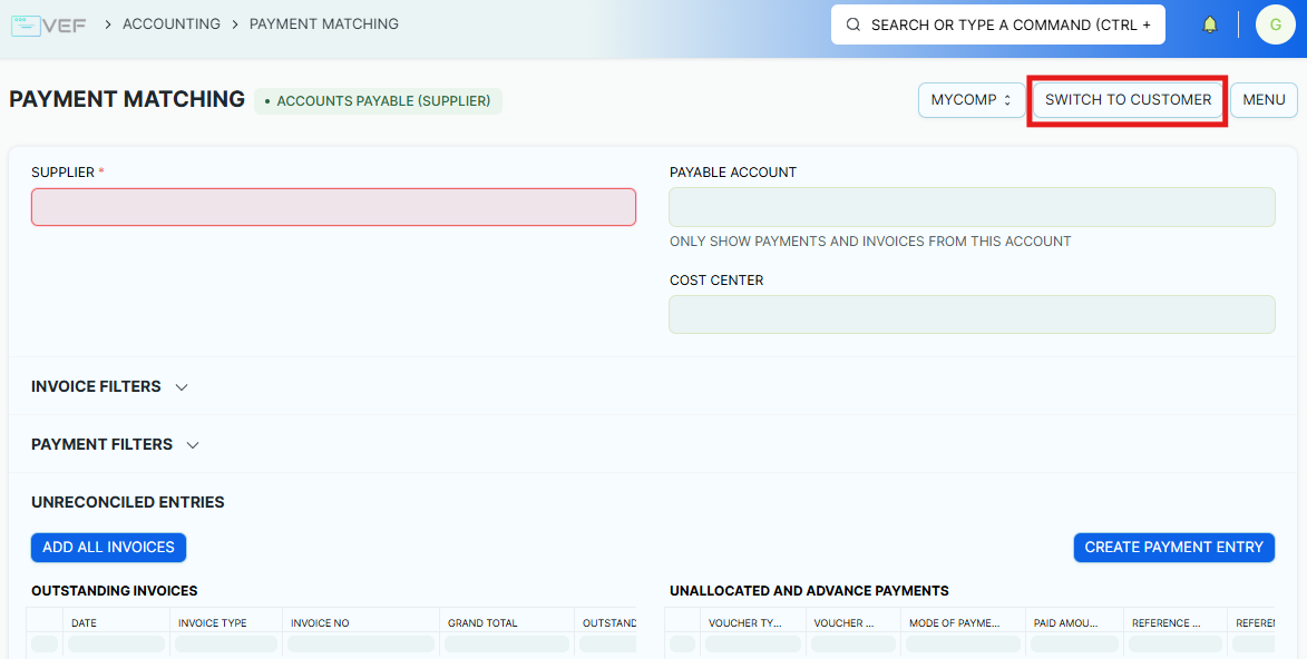 payment matching home new switch to customer